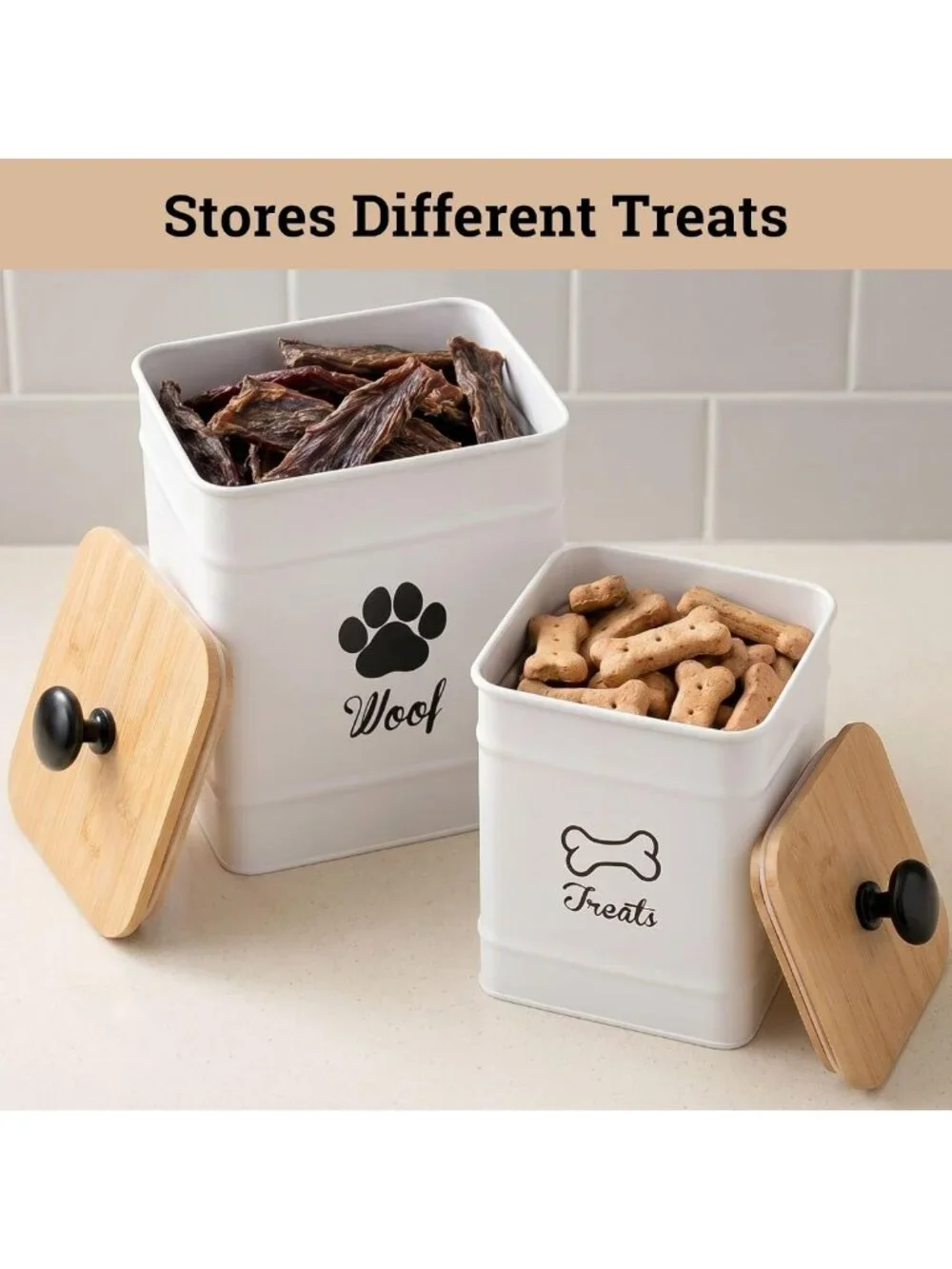 Airtight Dog Treat Container Set of 2 - Durable Metal, Easy Open, Fits 20 Cups